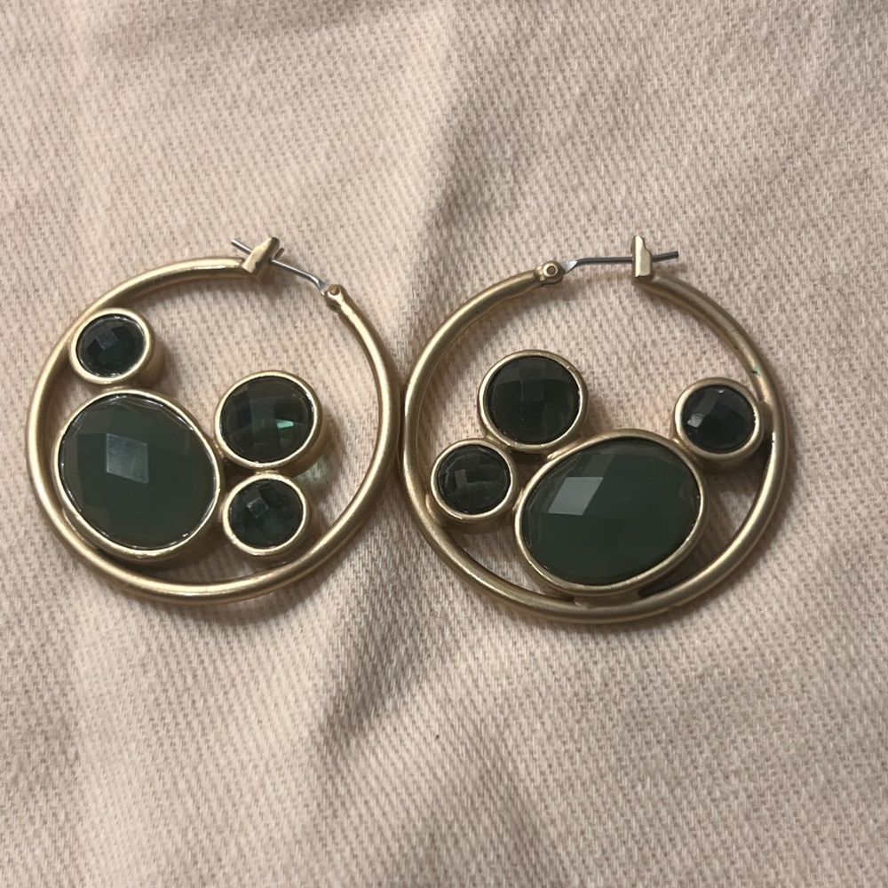 Vintage Gold Plated and Green Hoop Earrings